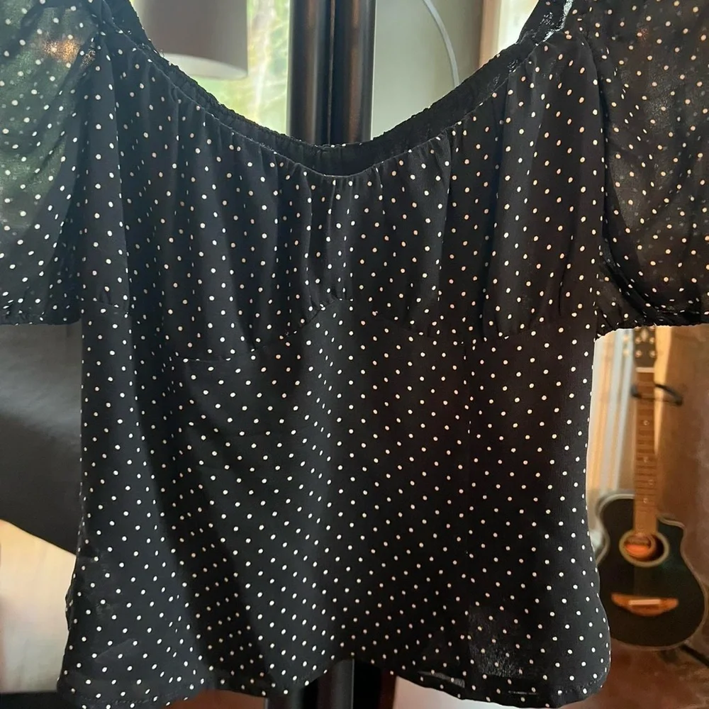 Reformation Berry Top Black Polka Dot Blouse EUC
